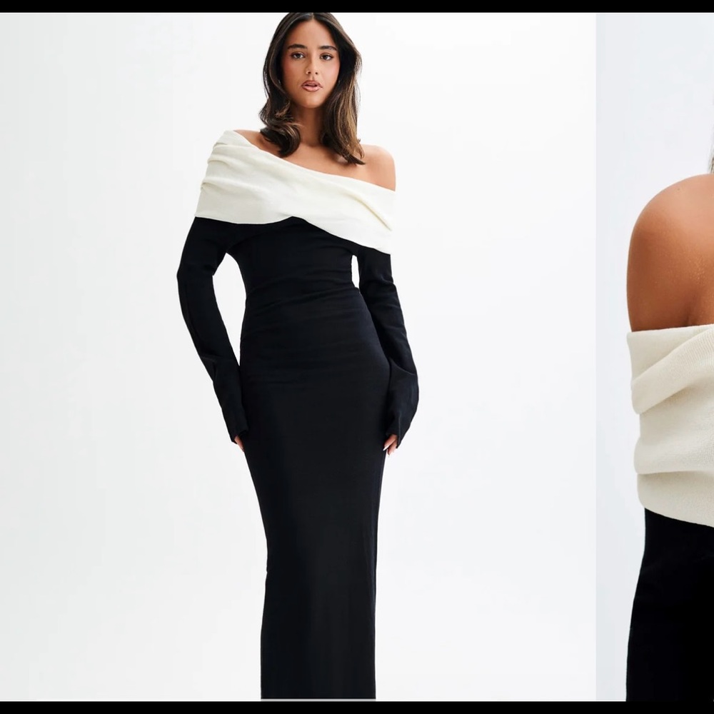 MESHKI Contrast Knit Maxi Dress - Black/White